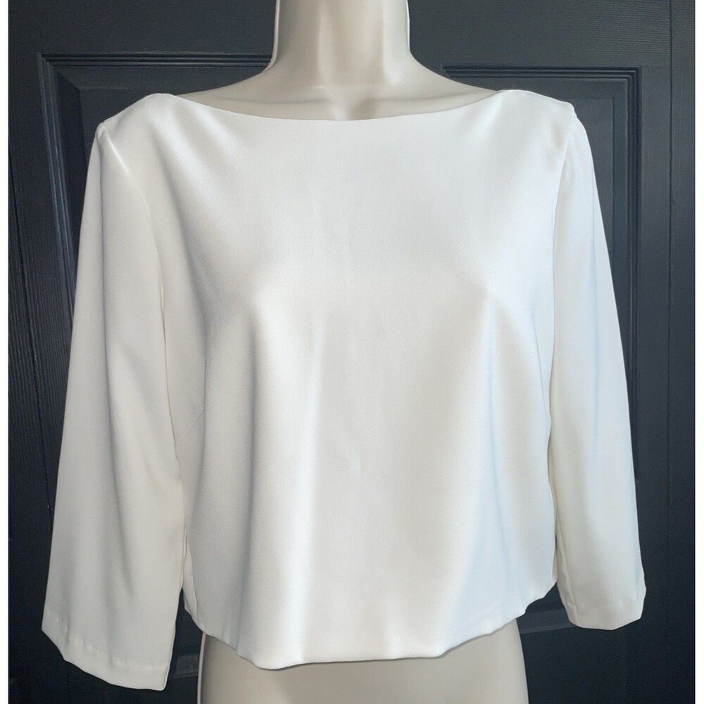 Amy Kuschel Ivory Bridal Topper 14 Boat Neck Back Button Crop Blouse